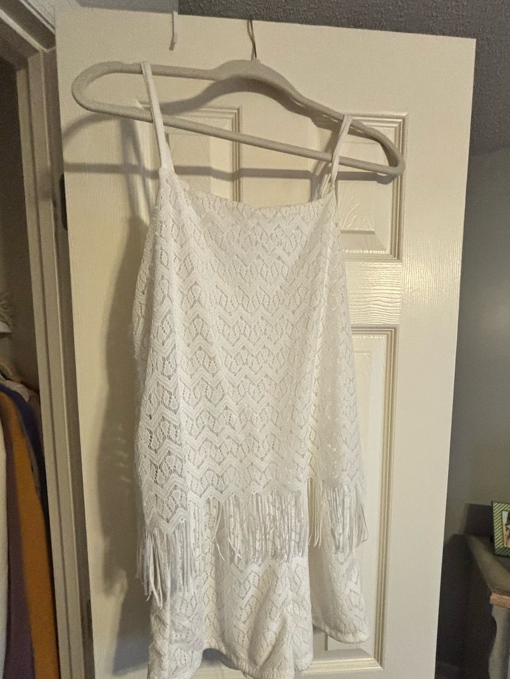 White Lace Fringe Cami Top - Women's